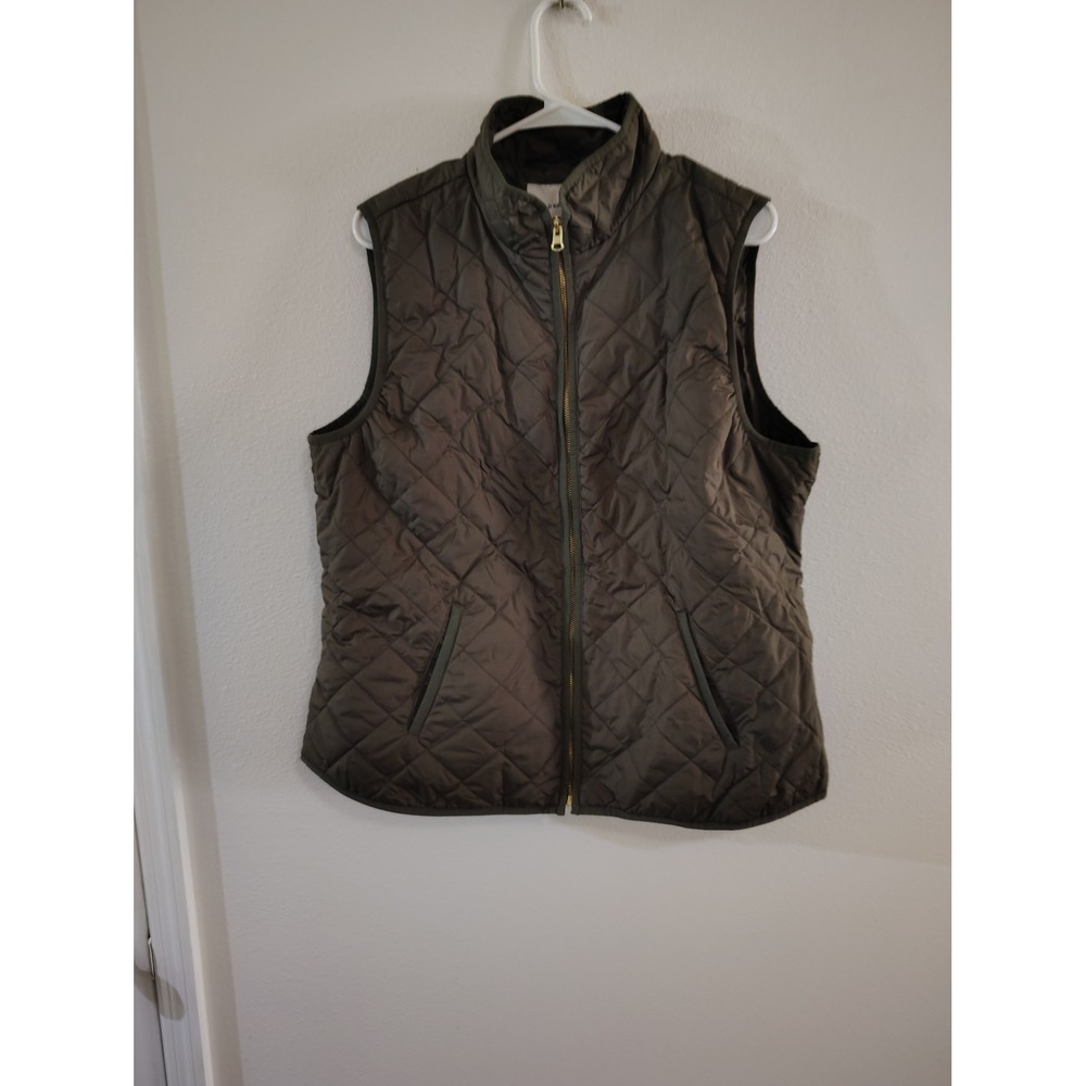 Old Navy Womens XL Olive Green Quilted Puffer Vest Full Zip Sleeveless Jacket